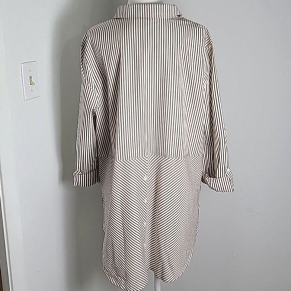 Catos Brown & White Stripe High-Low Shirt, Buttons Down the Back, Sz XL, NWT - Picture 7 of 12